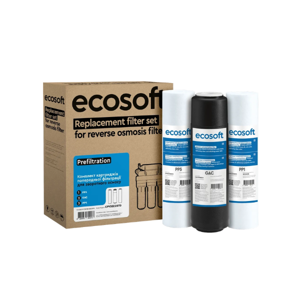 Zestaw 3 filtrów Ecosoft do systemów 3-stopniowych (PP5-GAC-PP1) - z opakowaniem