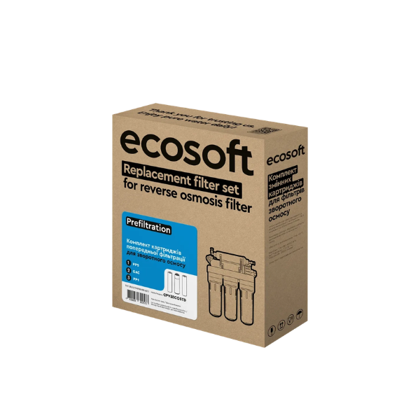 Zestaw 3 filtrów Ecosoft do systemów 3-stopniowych (PP5-GAC-PP1) - opakowanie przód