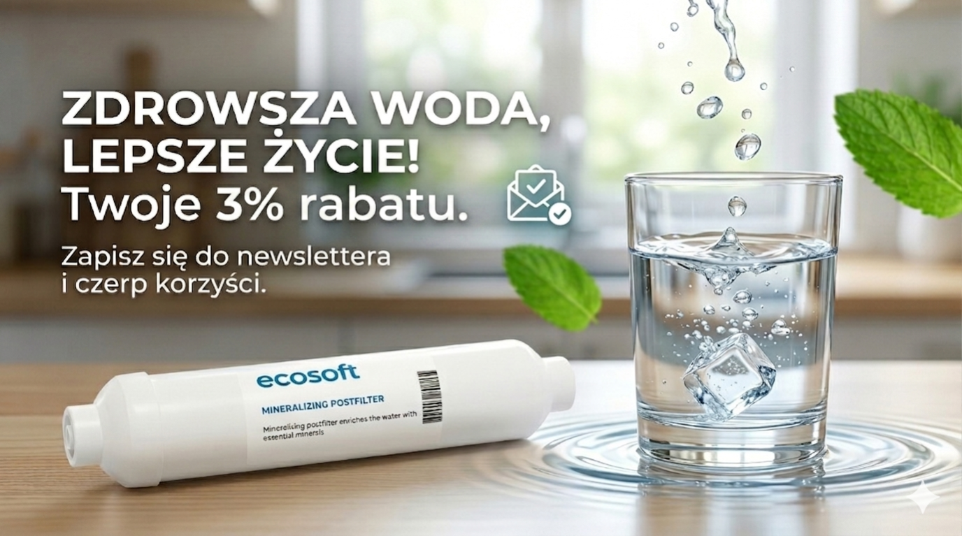 Baner newslettera OliAquatech z rabatem 3% na filtry do wody
